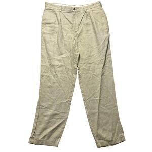 Brooks Brothers 346‎ Mens Khaki Linen Pleated Cuffed Pants W36 L32 Casual Office